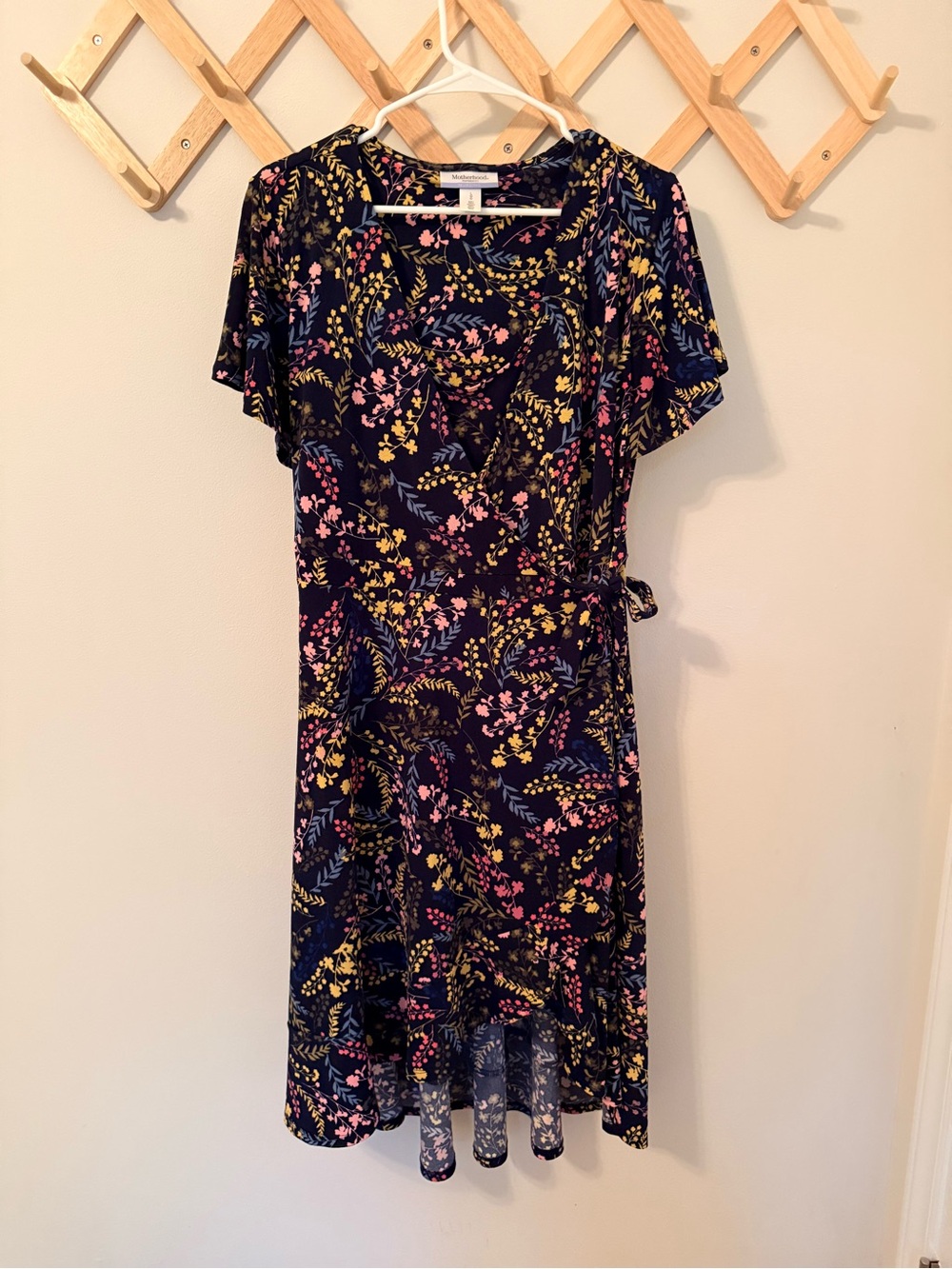 Motherhood Maternity Floral Wrap Nursing Friendly Dress - Large